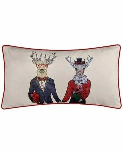 Edie Home Edie@Home Mr & Mrs Reindeer Christmas Decorative Pillow